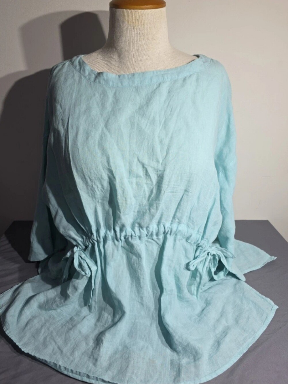 Eileen Fisher NWT Light Blue Linen Drawstring Waist Tunic